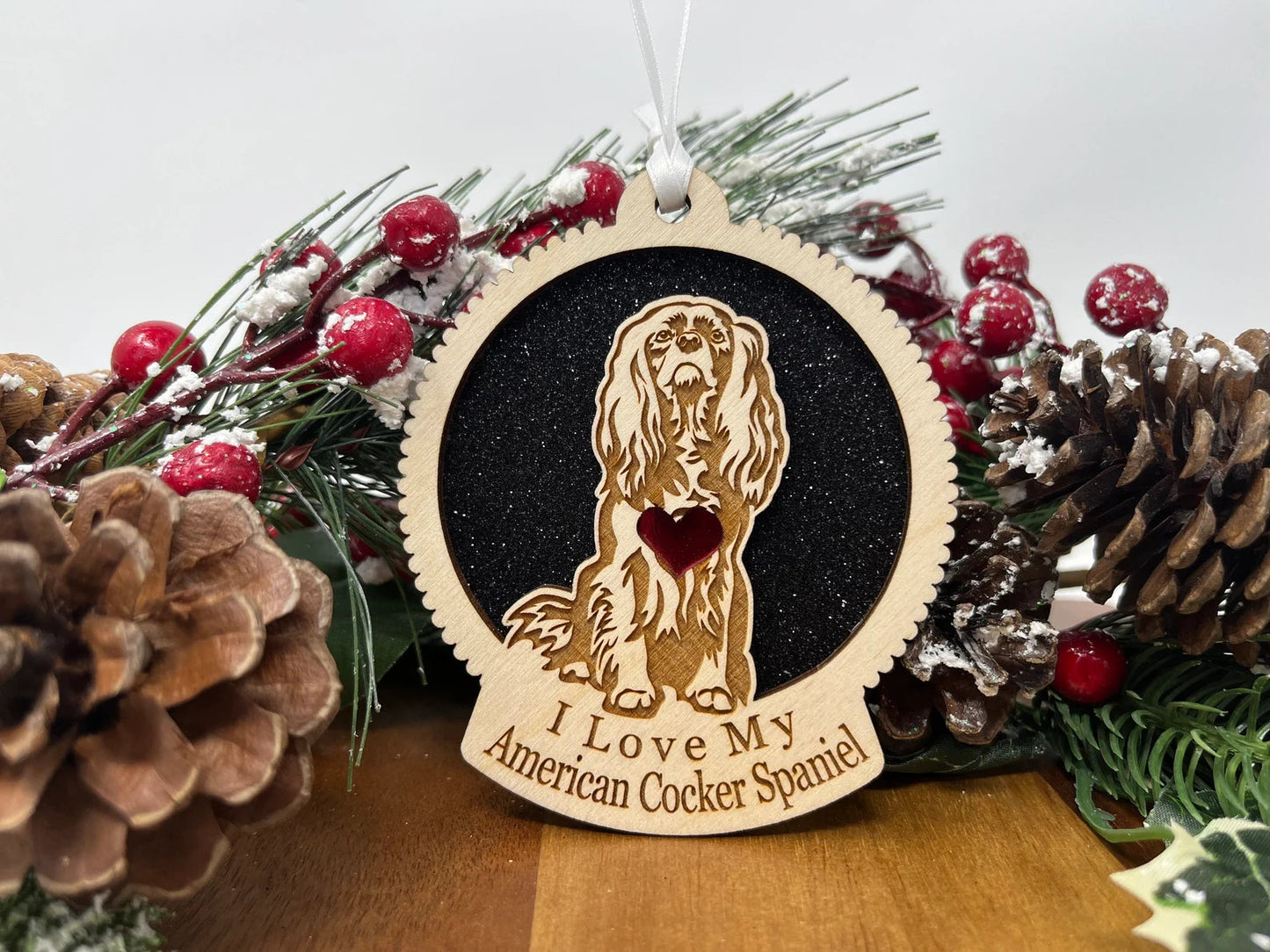 Love My American Cocker Spaniel β Laser Engraved Round Wooden Ornament
