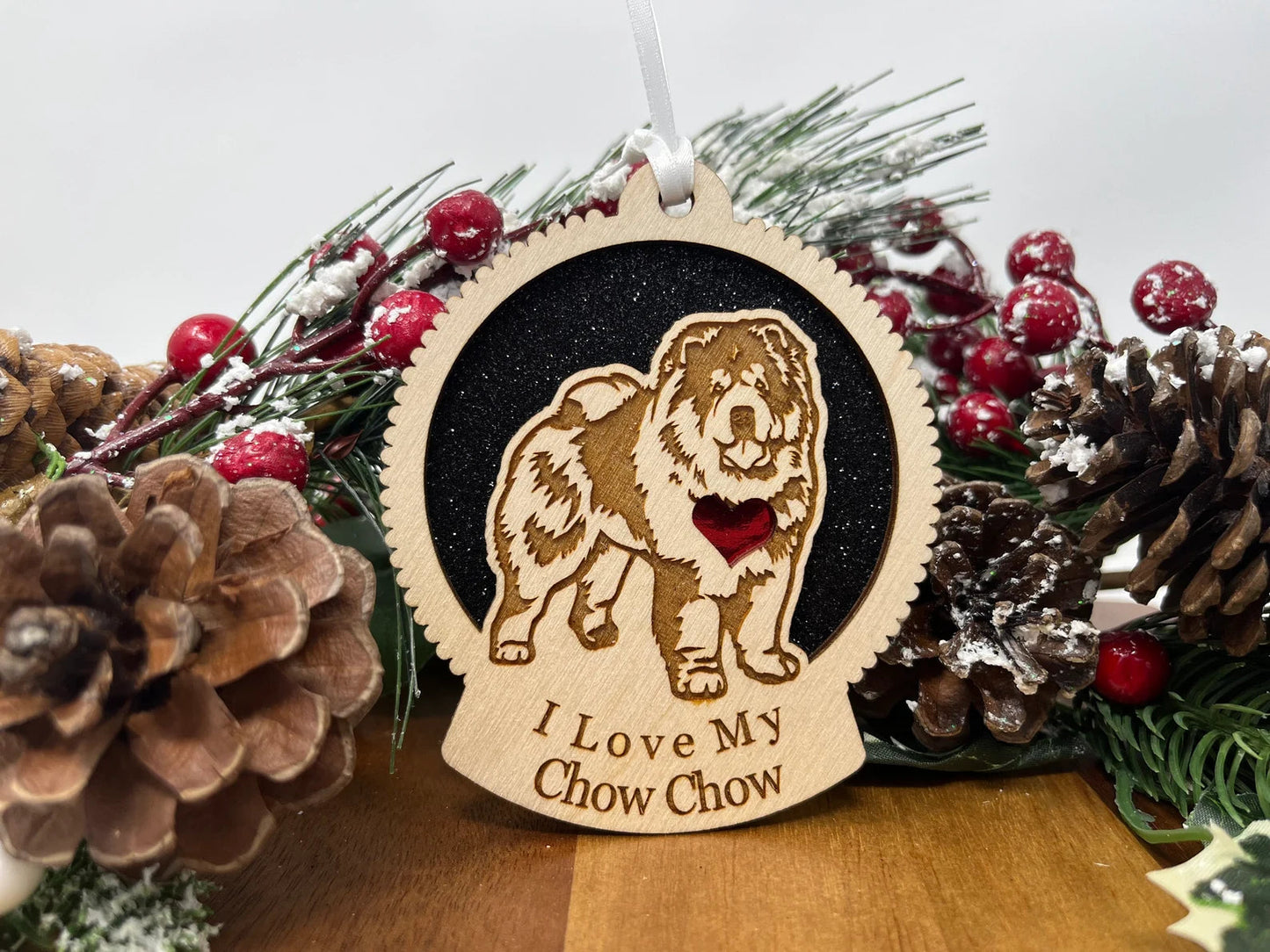 Love My Chow Chow - Laser Engraved Wood Round Ornament