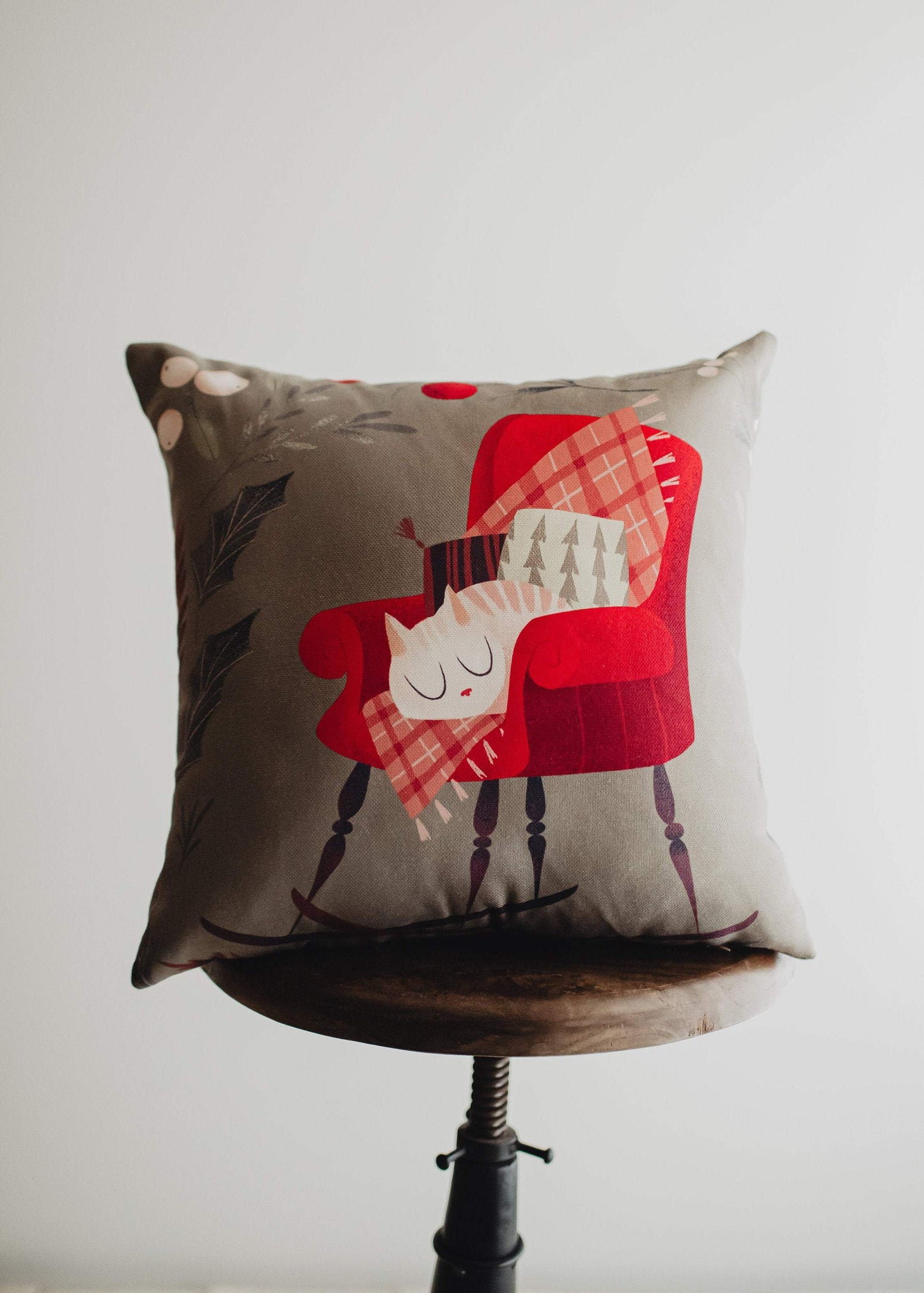 Christmas Kitty Throw Pillow Cover – Cozy Winter Cat Lover’s Décor
