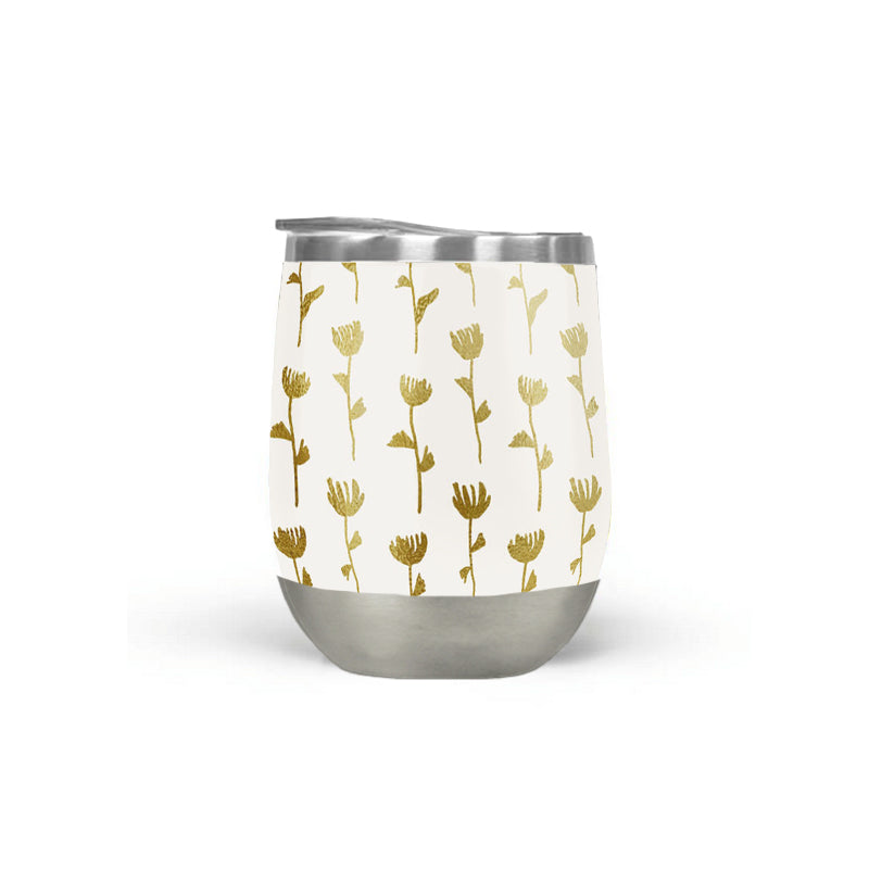 Gold Flower Wine Tumbler – 12oz Stainless Steel
