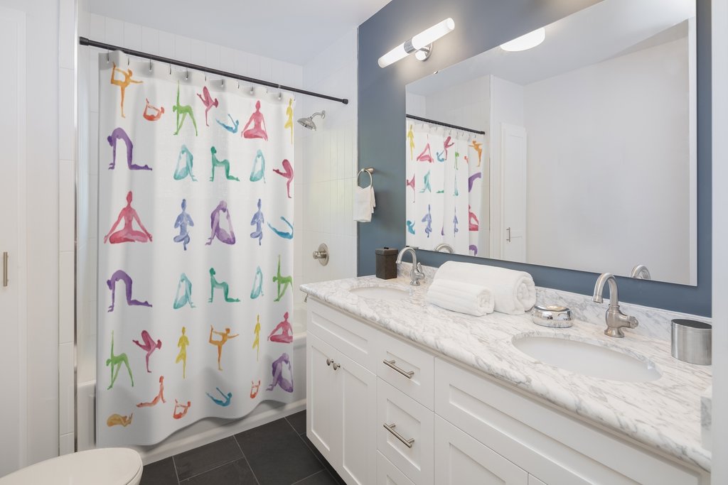 Yoga Sanctuary Shower Curtain – Yoga Poses Print