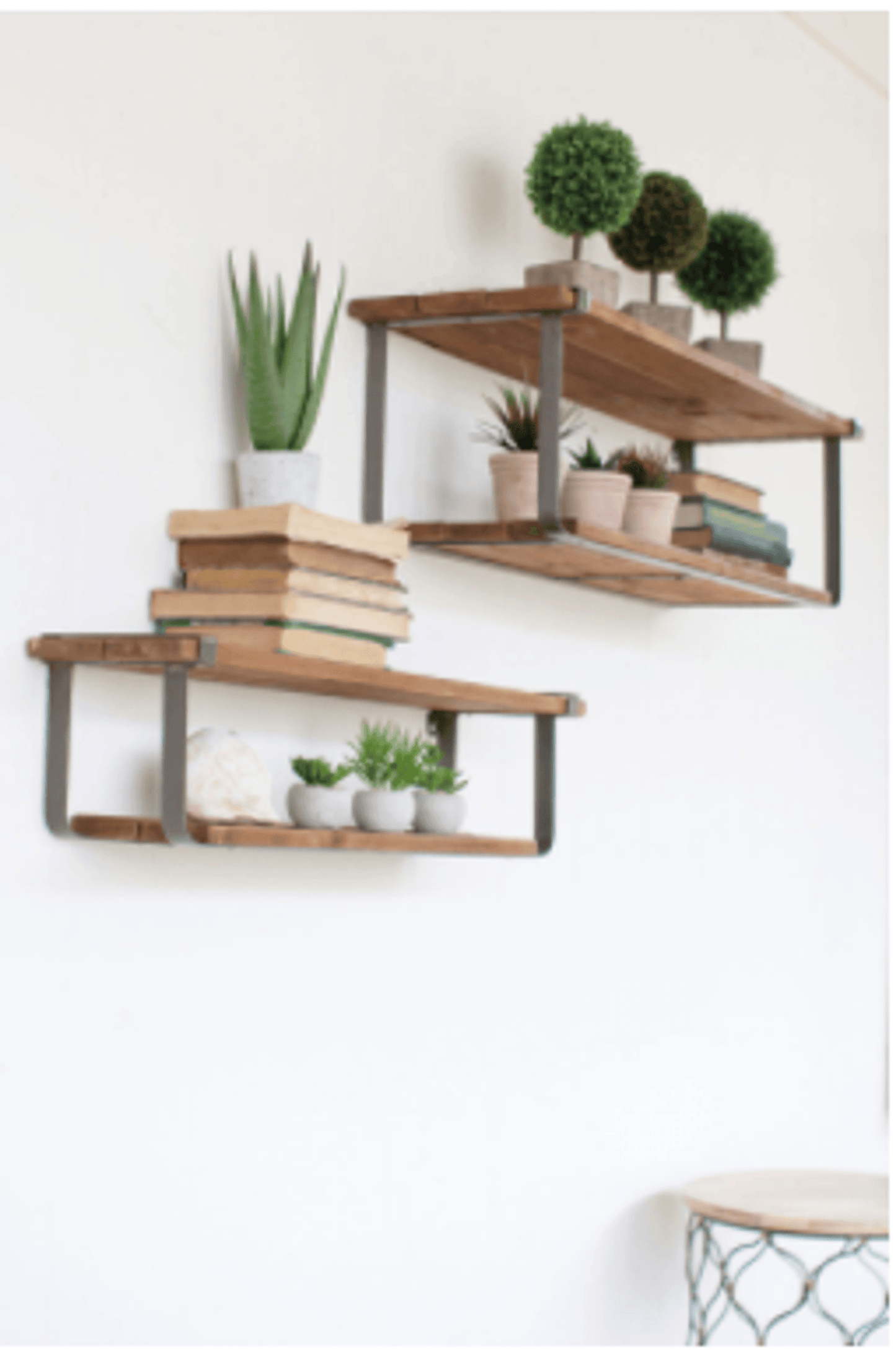 Recycled Wood and Metal Wall Shelves – Set of Two