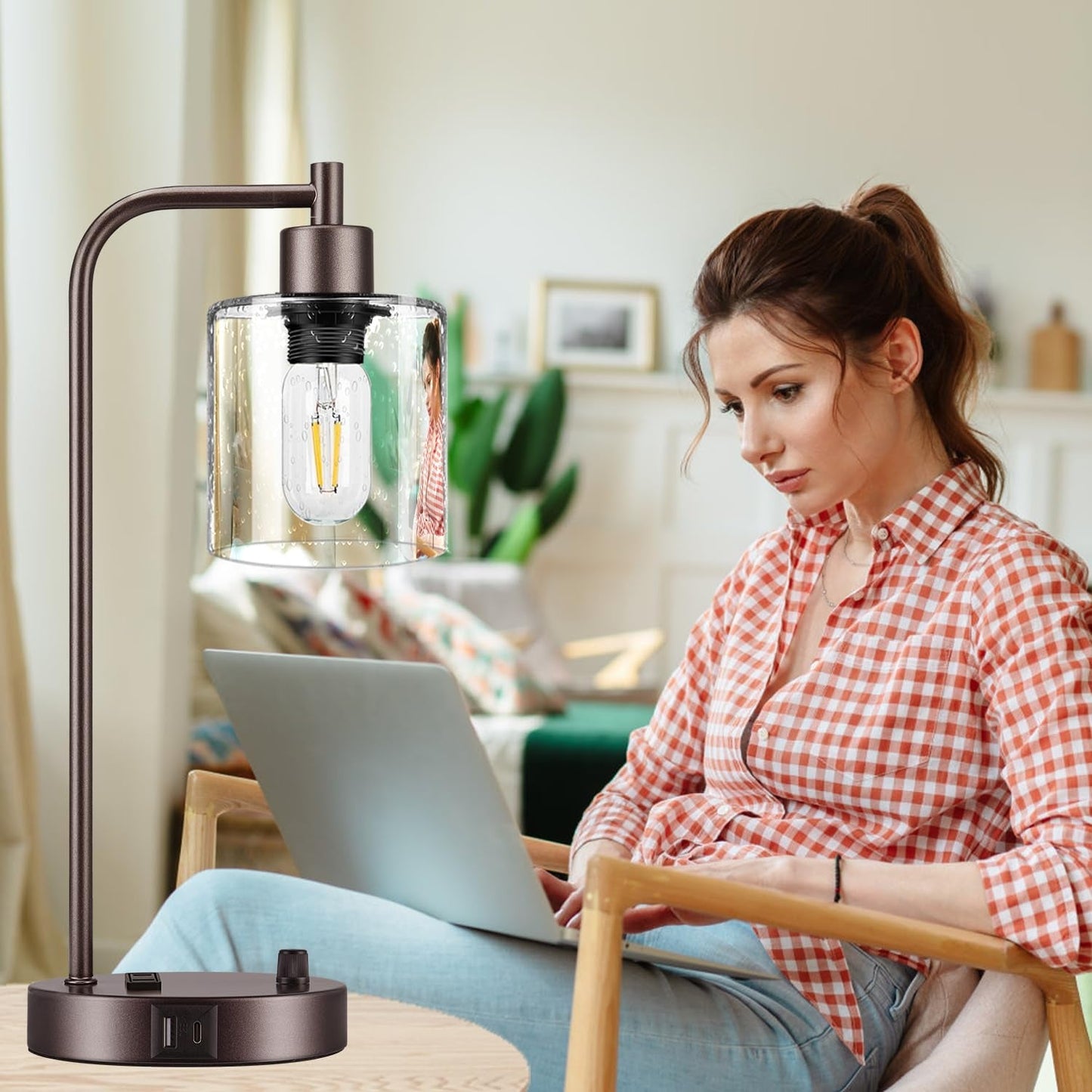 Industrial Oil-Rubbed Bronze Table Lamps – Set of 2, Stepless Dimmable with USB Ports