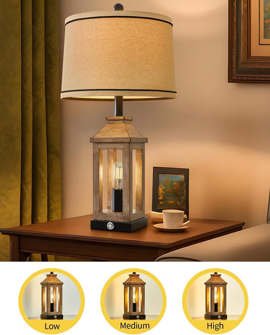 Farmhouse Touch Control Table Lamps – Set of 2 Dimmable Dual-Light with USB