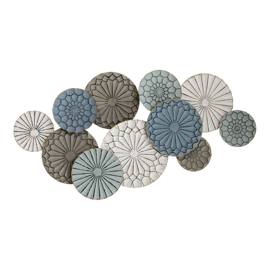 Boho Blue Green Ivory Metal Plates Wall Decor – Handcrafted & Textured