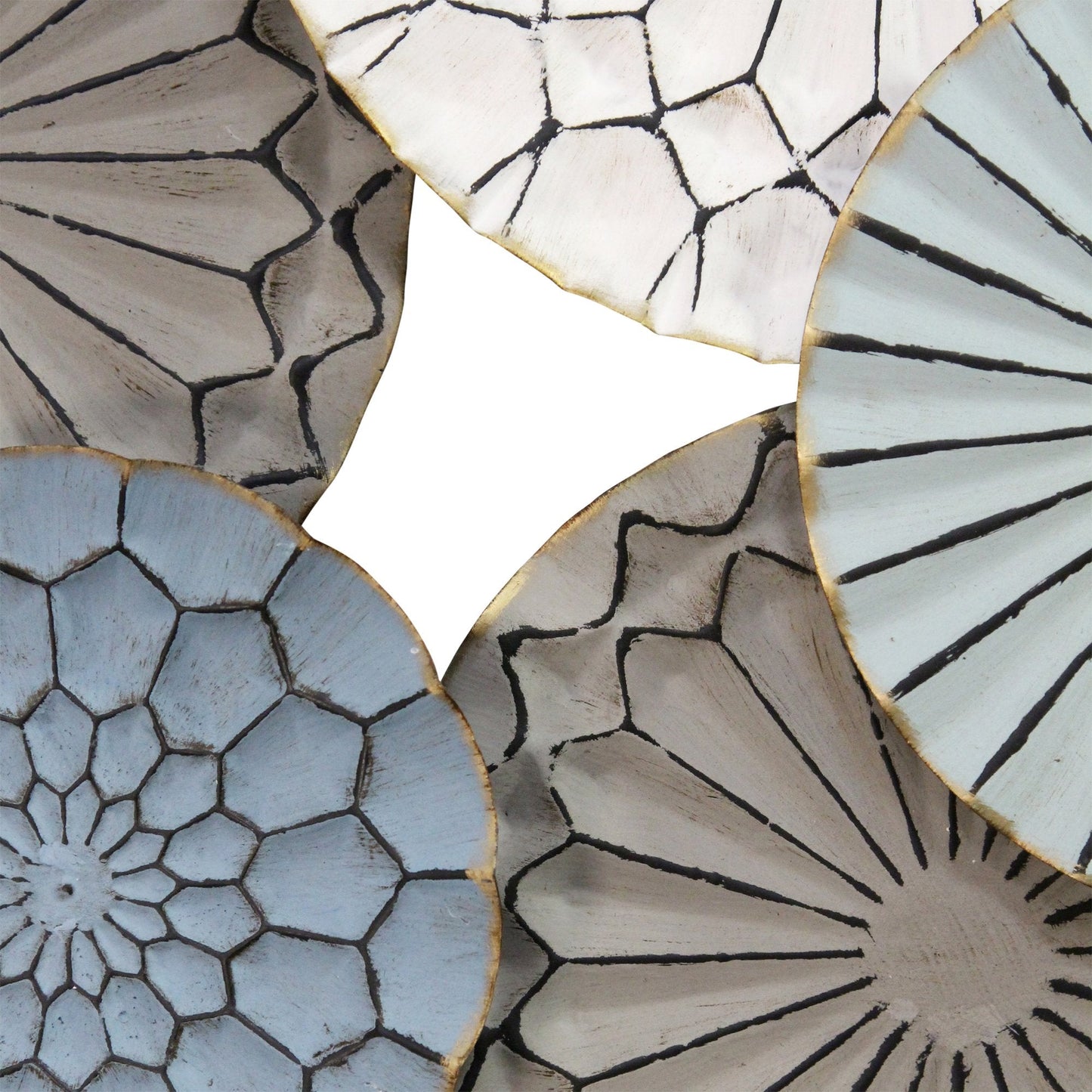 Boho Blue Green Ivory Metal Plates Wall Decor – Handcrafted & Textured