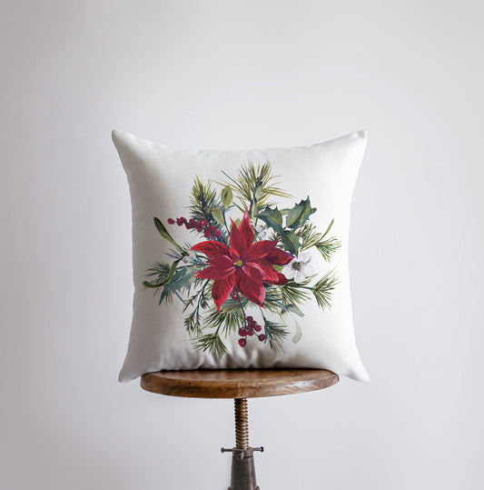Poinsettia Holly Throw Pillow Cover - Double-Sided