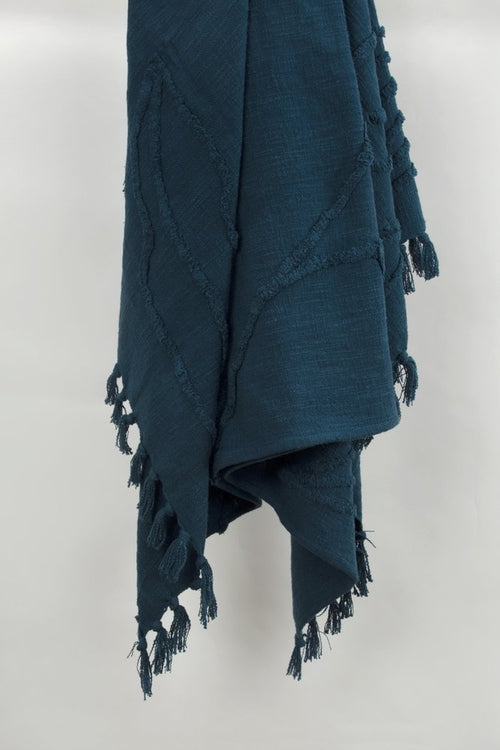 Teal Blue Woven 100% Textured Cotton Throw Blanket – 50" x 50"