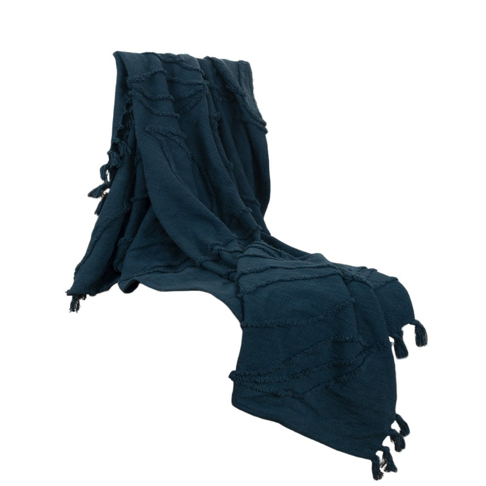 Teal Blue Woven 100% Textured Cotton Throw Blanket – 50" x 50"