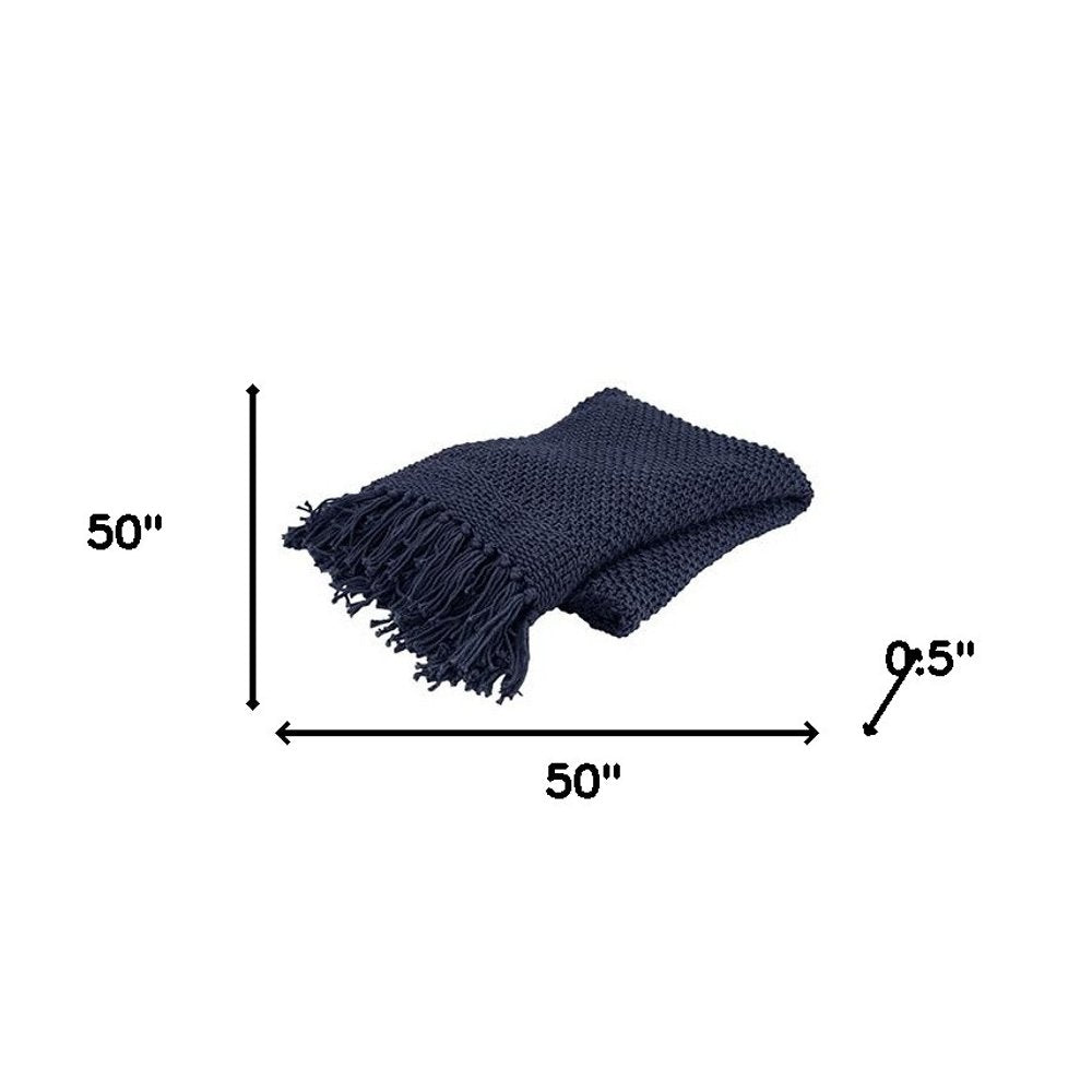 Indigo Woven Cotton Throw Blanket – 50" x 50"