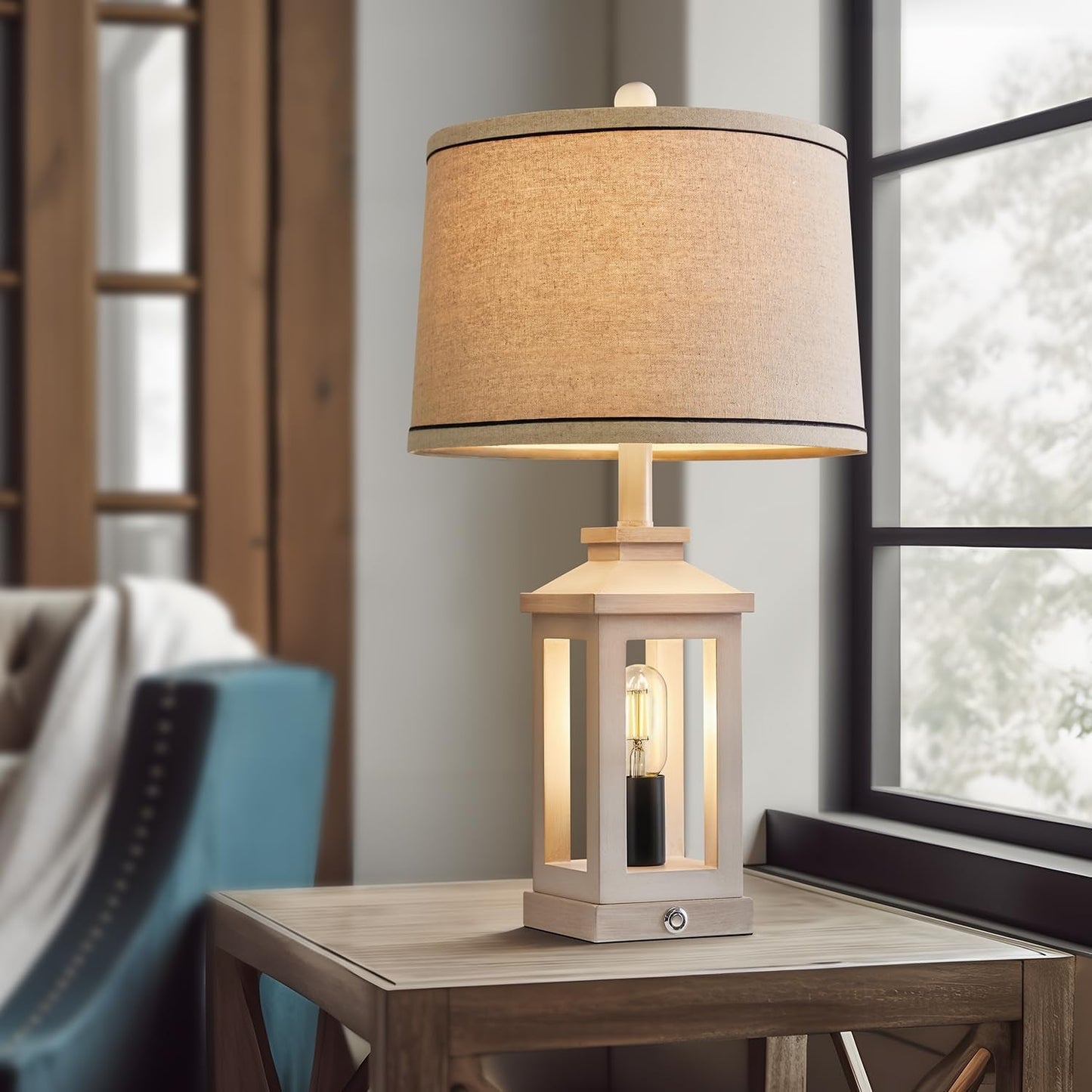 White Farmhouse Touch Lamps – Set of 2 Dimmable Dual-Light with USB