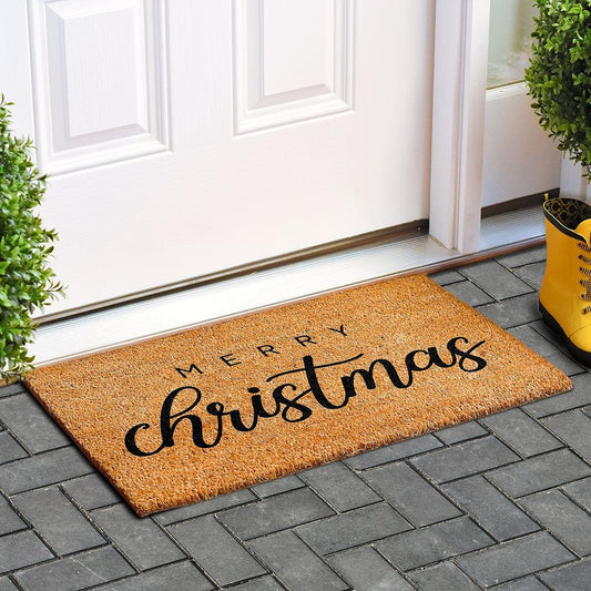 Natural & Black Merry Christmas – 17" x 29" Outdoor Coir Door Mat