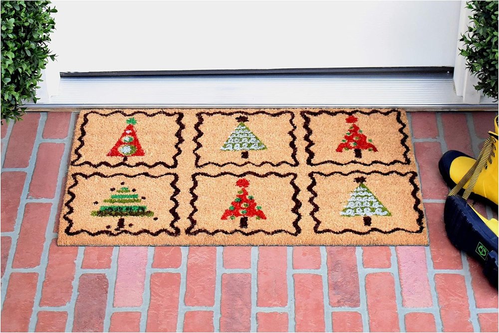Natural, Red & Black Christmas Trees – 17" x 29" Outdoor Coir Door Mat