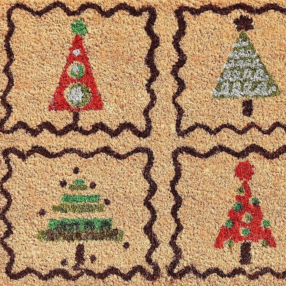 Natural, Red & Black Christmas Trees – 17" x 29" Outdoor Coir Door Mat