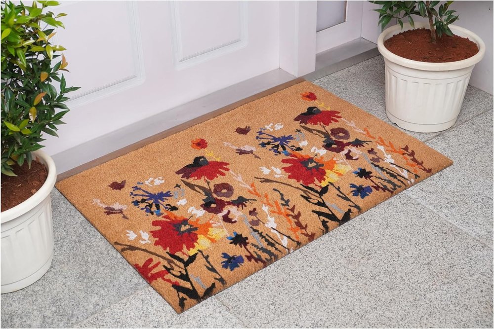24" x 36" Natural Red and Yellow Coir Floral Outdoor Door Mat