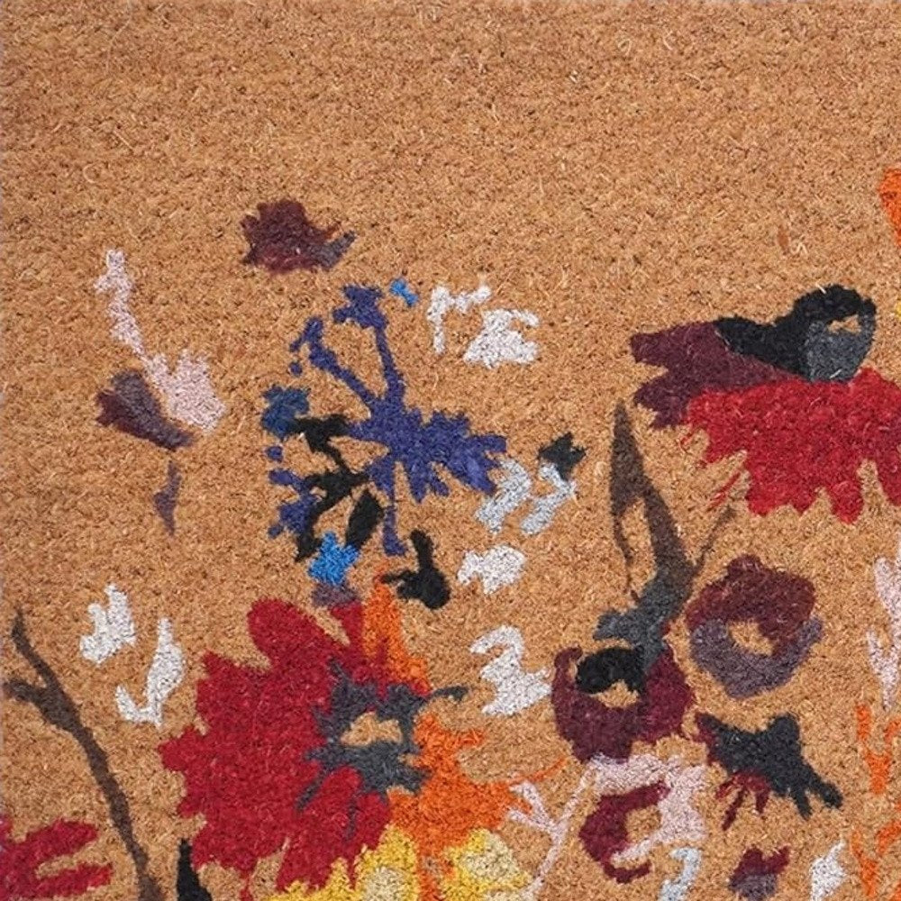24" x 36" Natural Red and Yellow Coir Floral Outdoor Door Mat