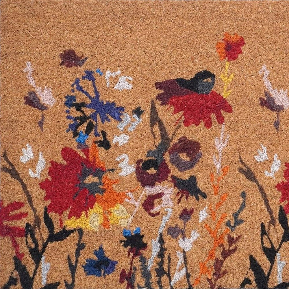 24" x 36" Natural Red and Yellow Coir Floral Outdoor Door Mat