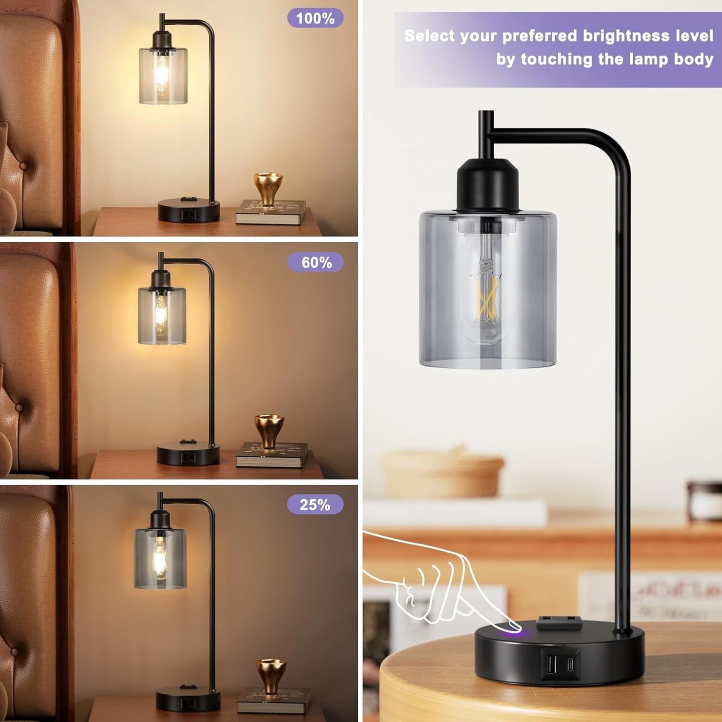 Industrial Touch Bedroom Lamps – Set of 2