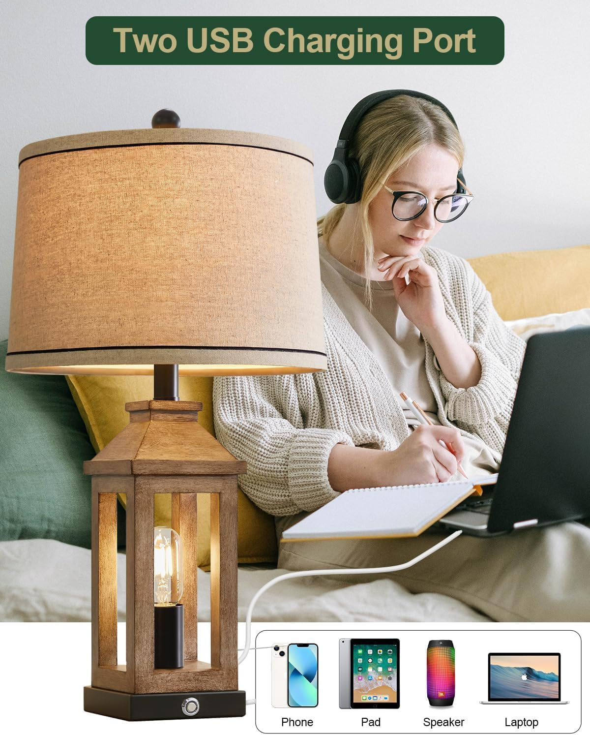 Farmhouse Touch Control Table Lamps – Set of 2 Dimmable Dual-Light with USB