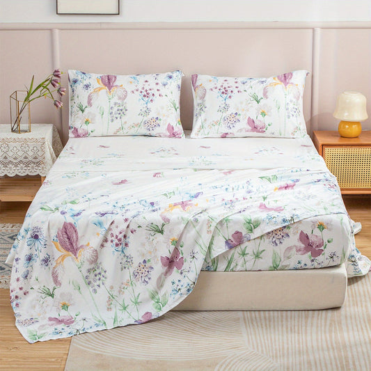 4-Piece Floral Bedding Ensemble – Sheets & Pillowcases