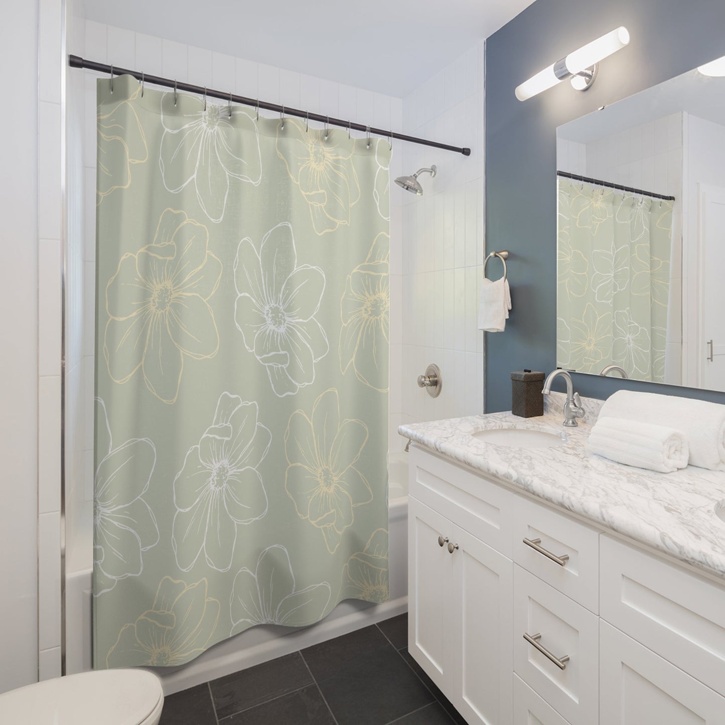 Green Floral – Nature-Inspired Shower Curtain