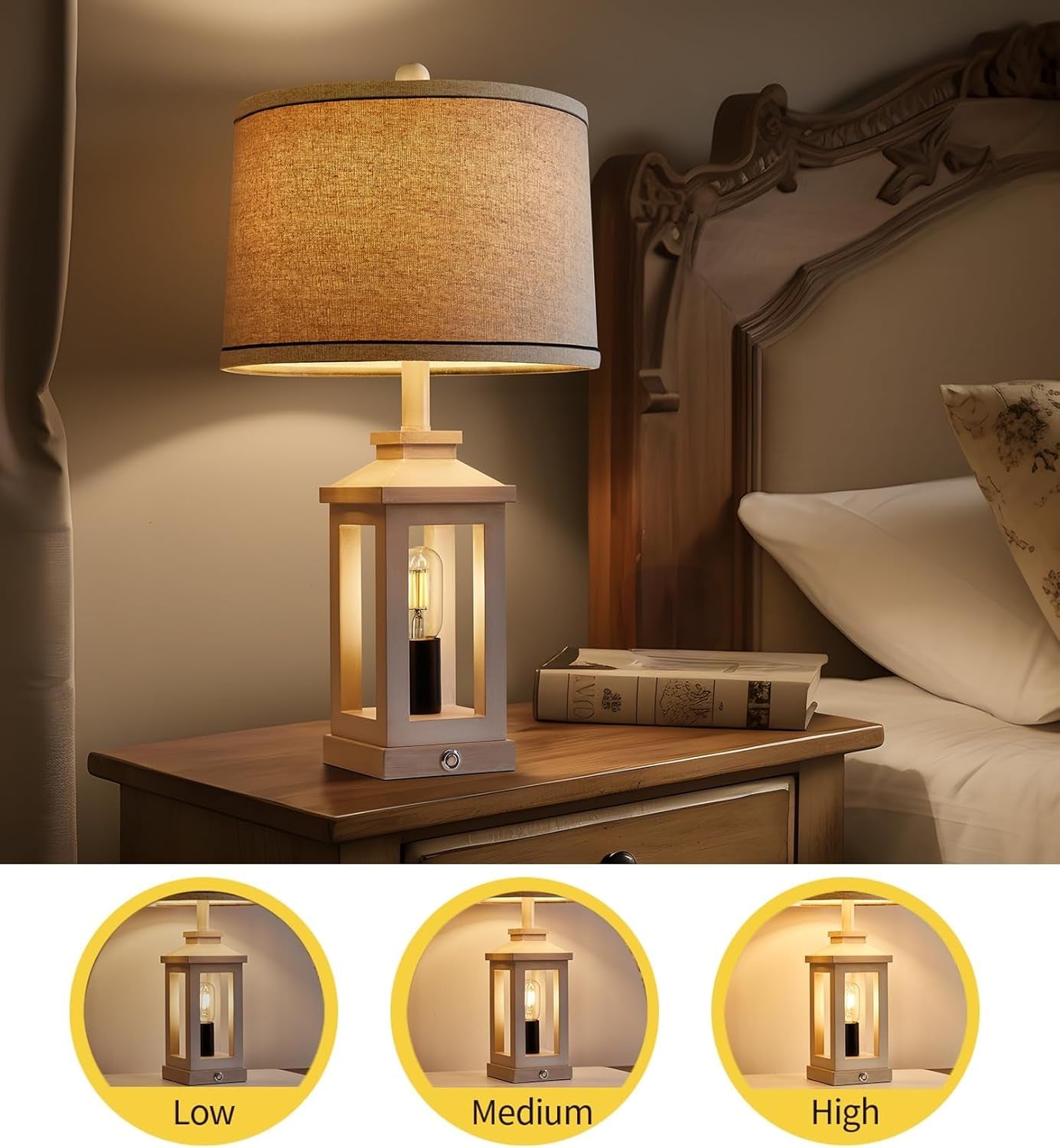 White Farmhouse Touch Lamps – Set of 2 Dimmable Dual-Light with USB