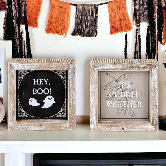 Hey Boo + Cuddle - Double-Sided Wooden Sign
