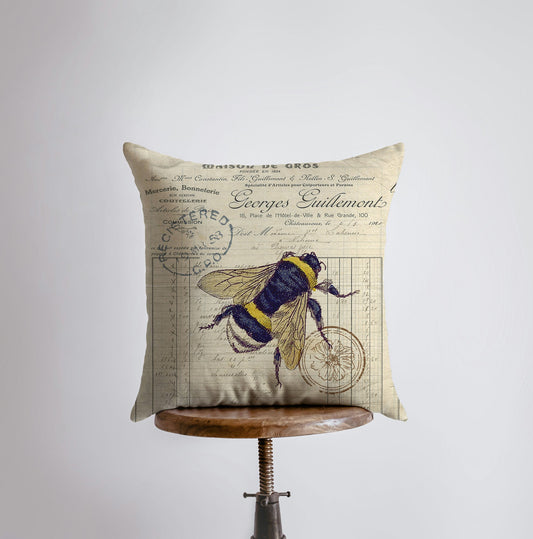 Vintage Bee Handmade Throw Pillow Cover