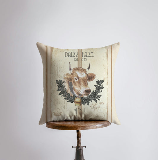 Dairy Farm Cow Vintage Throw Pillow Cover
