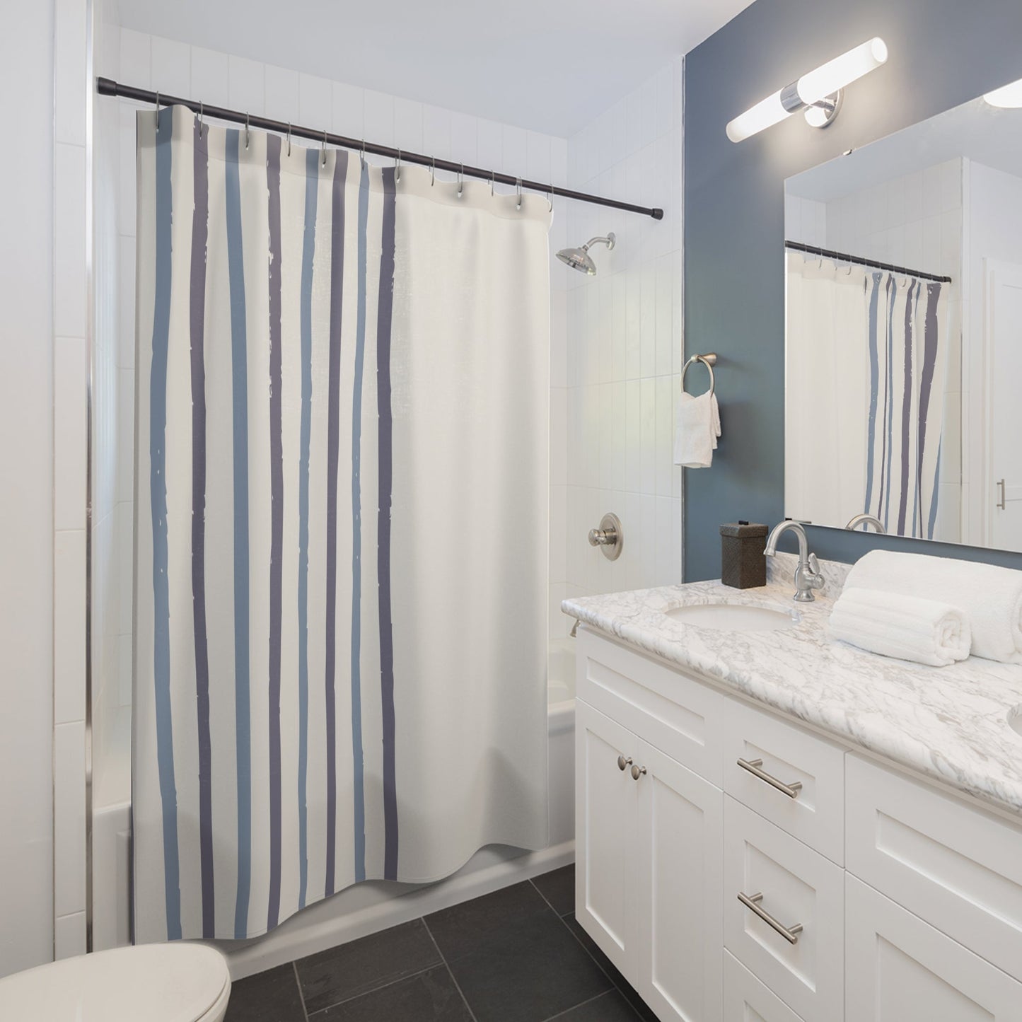 Blue Striped Shower Curtain – 71" x 74"