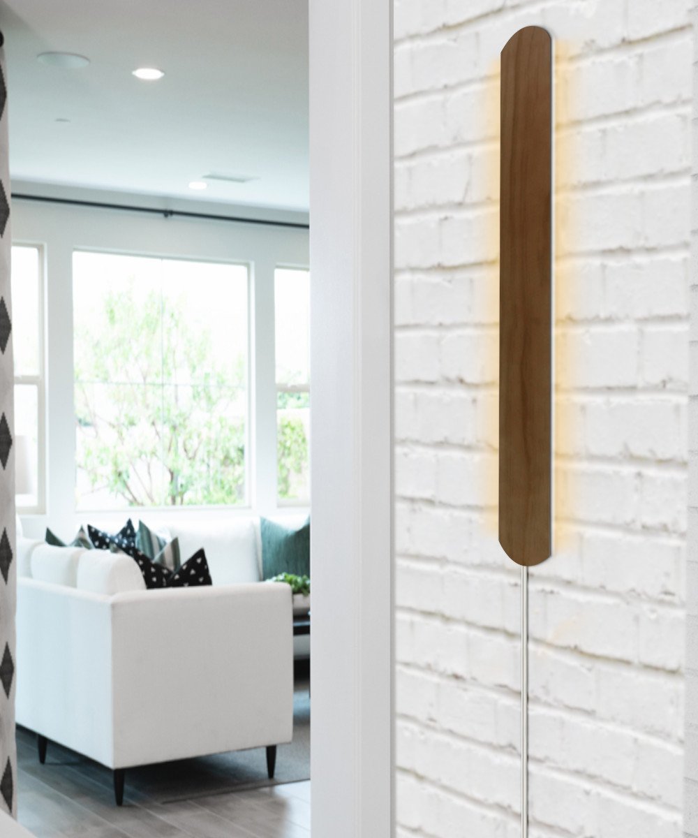 3"W Solid Wood Hover Plank Corner/Wall Accent Light – Plug-In