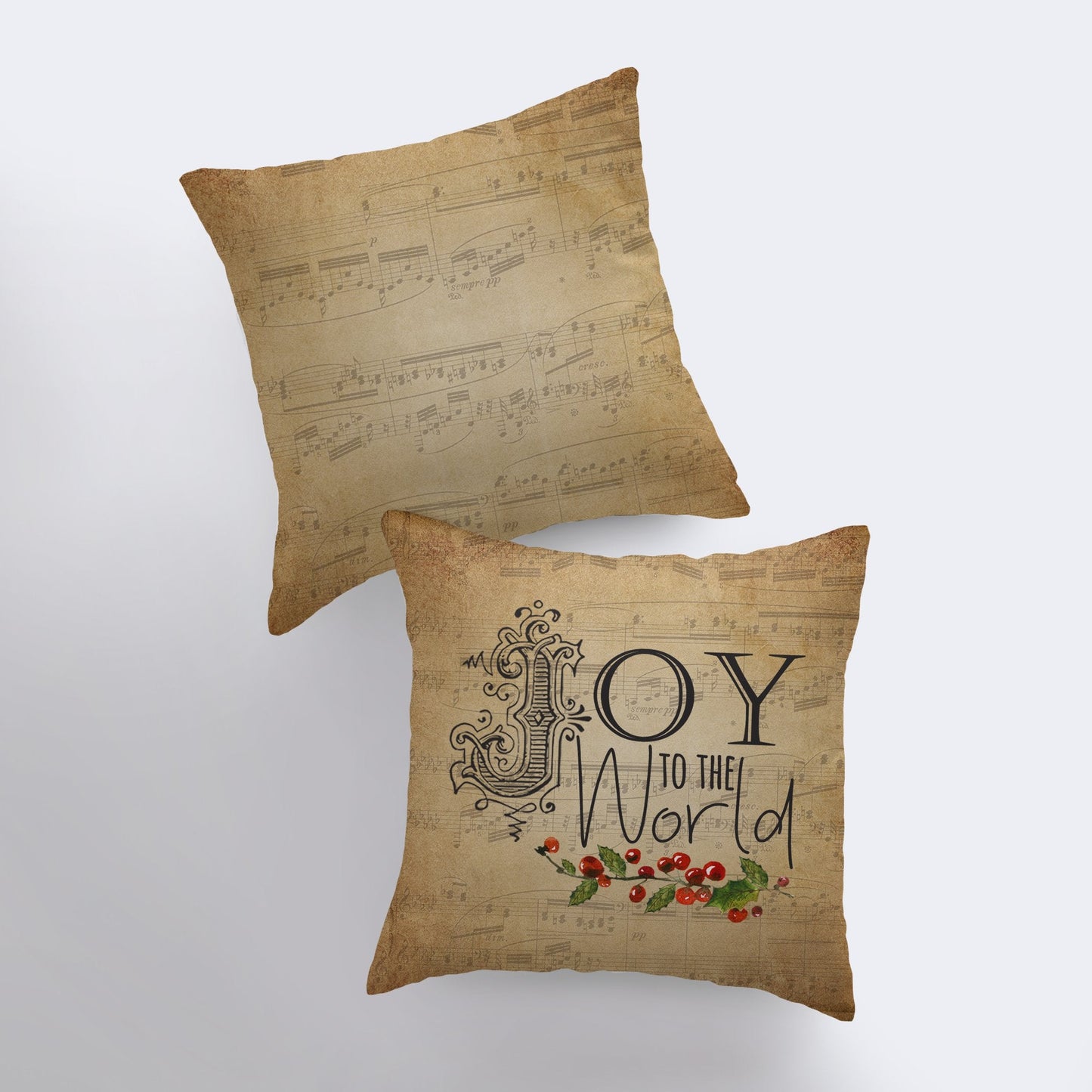 Joy to the World Throw Pillow Cover – Vintage Sheet Music Christmas Décor