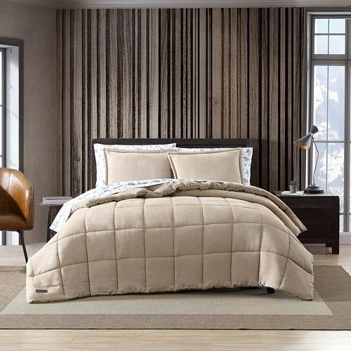 King Plush Sherpa Reversible Micro Suede Comforter Set – Beige