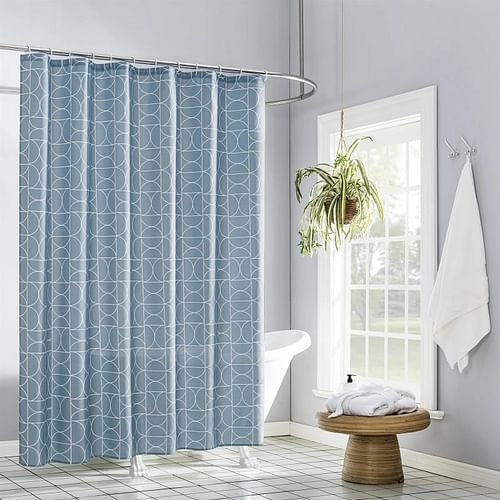 72" Blue & White Circles Shower Curtain – Modern Semicircle Pattern