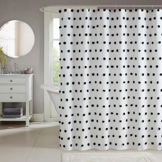 White Pom Pom Polka – Playful Textured Shower Curtain