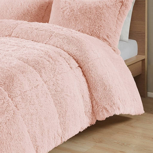 Twin/Twin XL Pink Blush Soft Sherpa Faux Fur Comforter Set