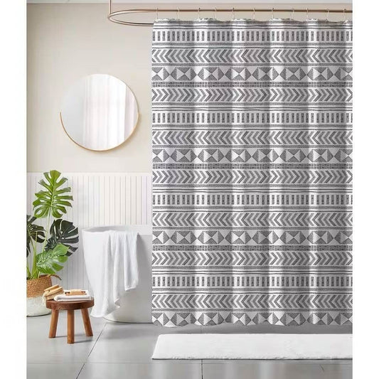 72-inch Polyester Shower Curtain – Black & White Scandinavian Chevron