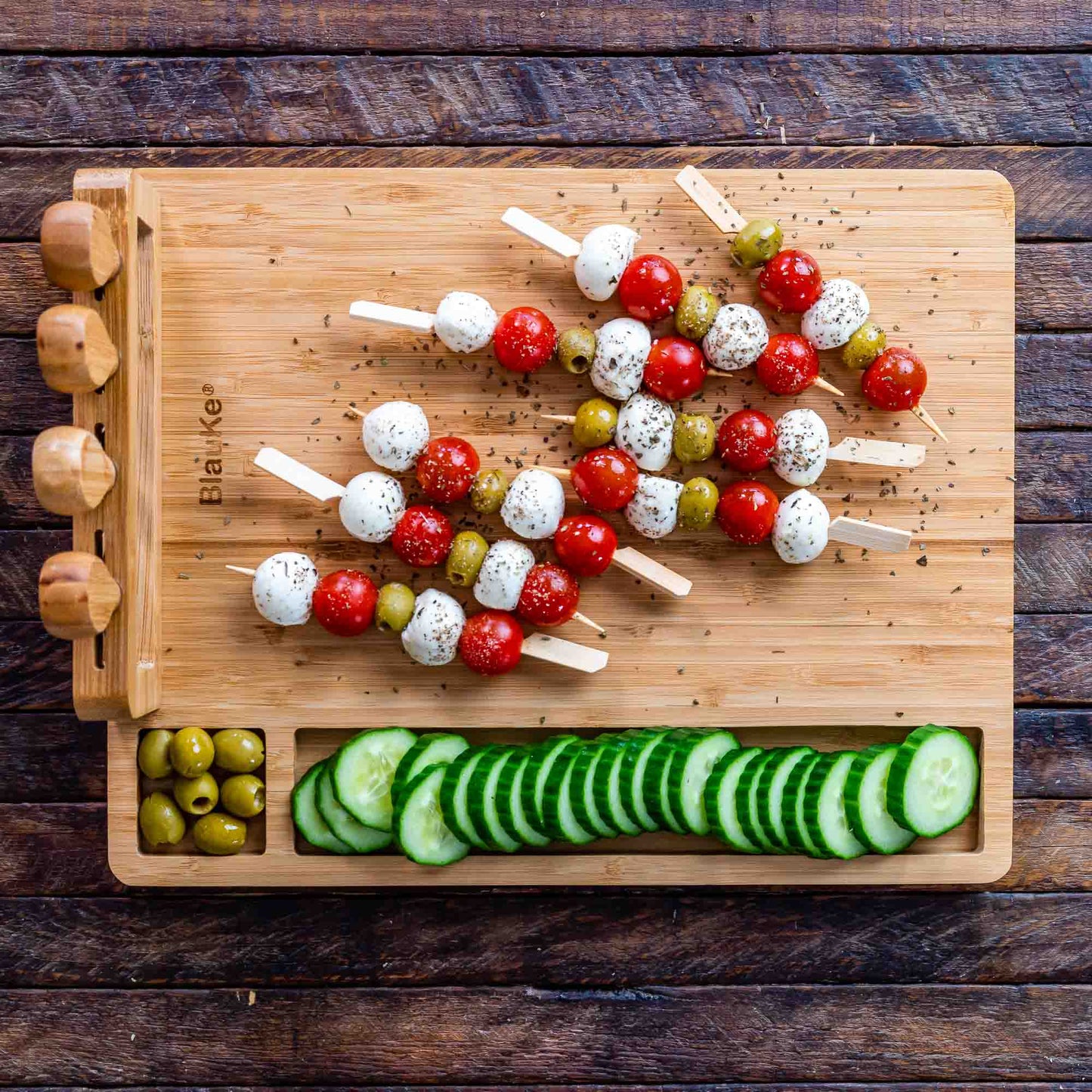 Bamboo Cheese Board & Knife Set – 14x11" Charcuterie Board