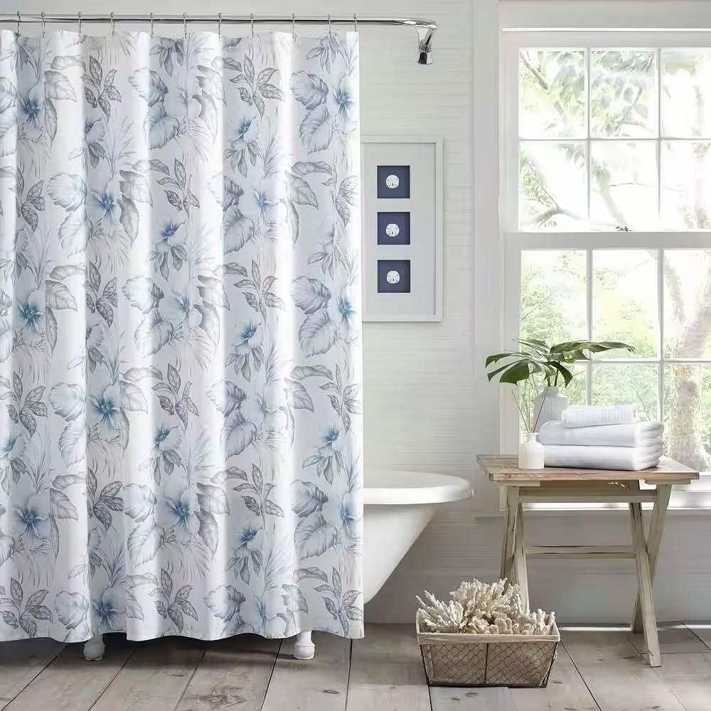 72-inch Tropical Botanical Floral Shower Curtain – 100% Cotton