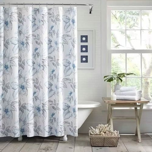 72-inch Tropical Botanical Floral Shower Curtain – 100% Cotton