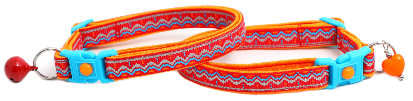 Blue & Orange Aztec with Reflective Accents - Breakaway Cat Collar