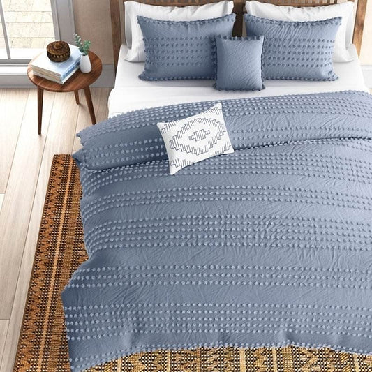 Boho Clip Dot Comforter Set – Denim (King, 5-Piece)
