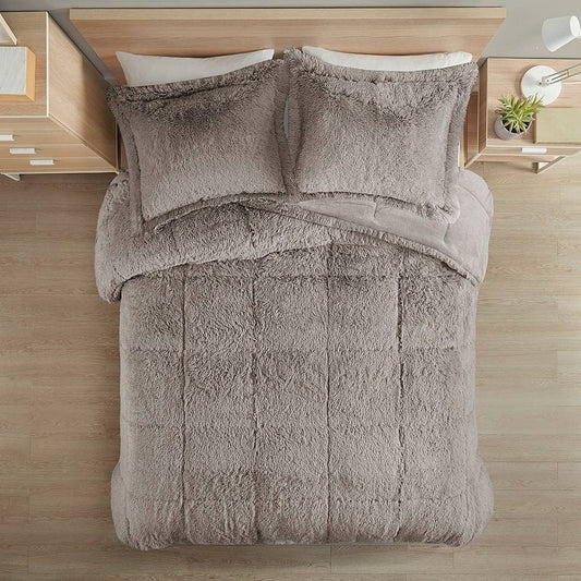 Soft Sherpa Faux Fur Comforter Set – Grey (Full/Queen, 3-Piece)