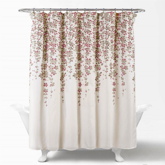 Weeping Flower – Tan, Purple & Grey Floral Shower Curtain