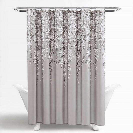 72-in. Grey & White Floral Vines Shower Curtain – Spa Serenity