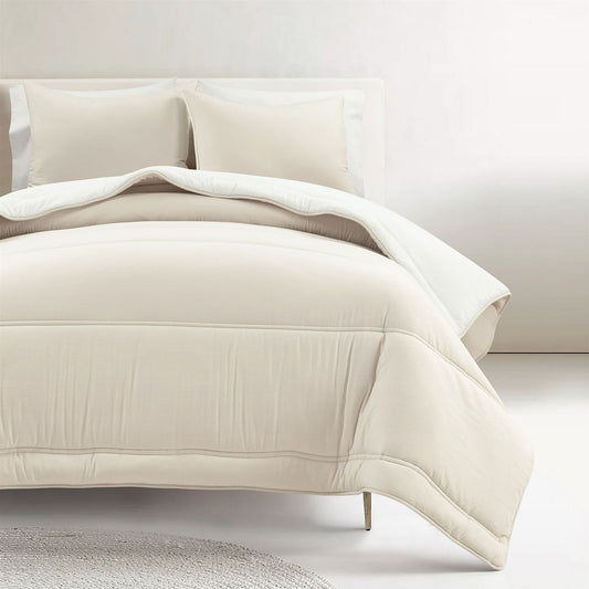 King/Cal King Soft Lightweight Reversible Quilted Comforter Set – White/Beige