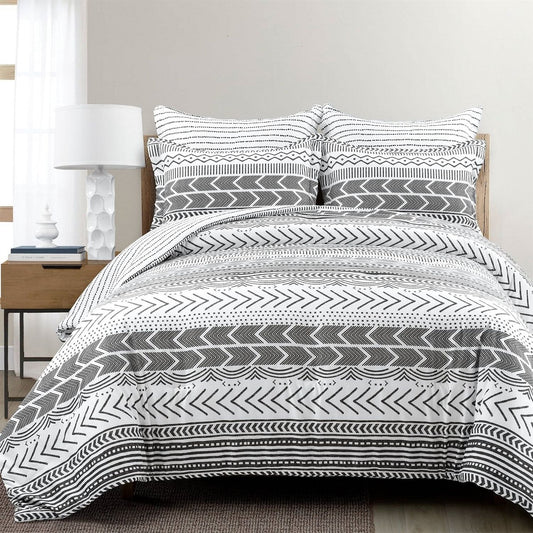 Scandinavian Geometric Comforter Set – Black (King, 5-Piece)