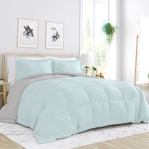 King/Cal King 3-Piece Microfiber Reversible Comforter Set – Aqua Blue