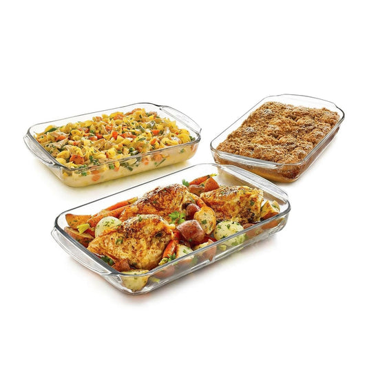 Glass 3-Piece Bakeware Oven Safe Casserole Baking Dish Set – Dishwasher Safe