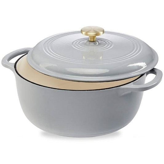 6 Quart Large Light Grey Enamel Cast-Iron Dutch Oven – Kitchen Cookware
